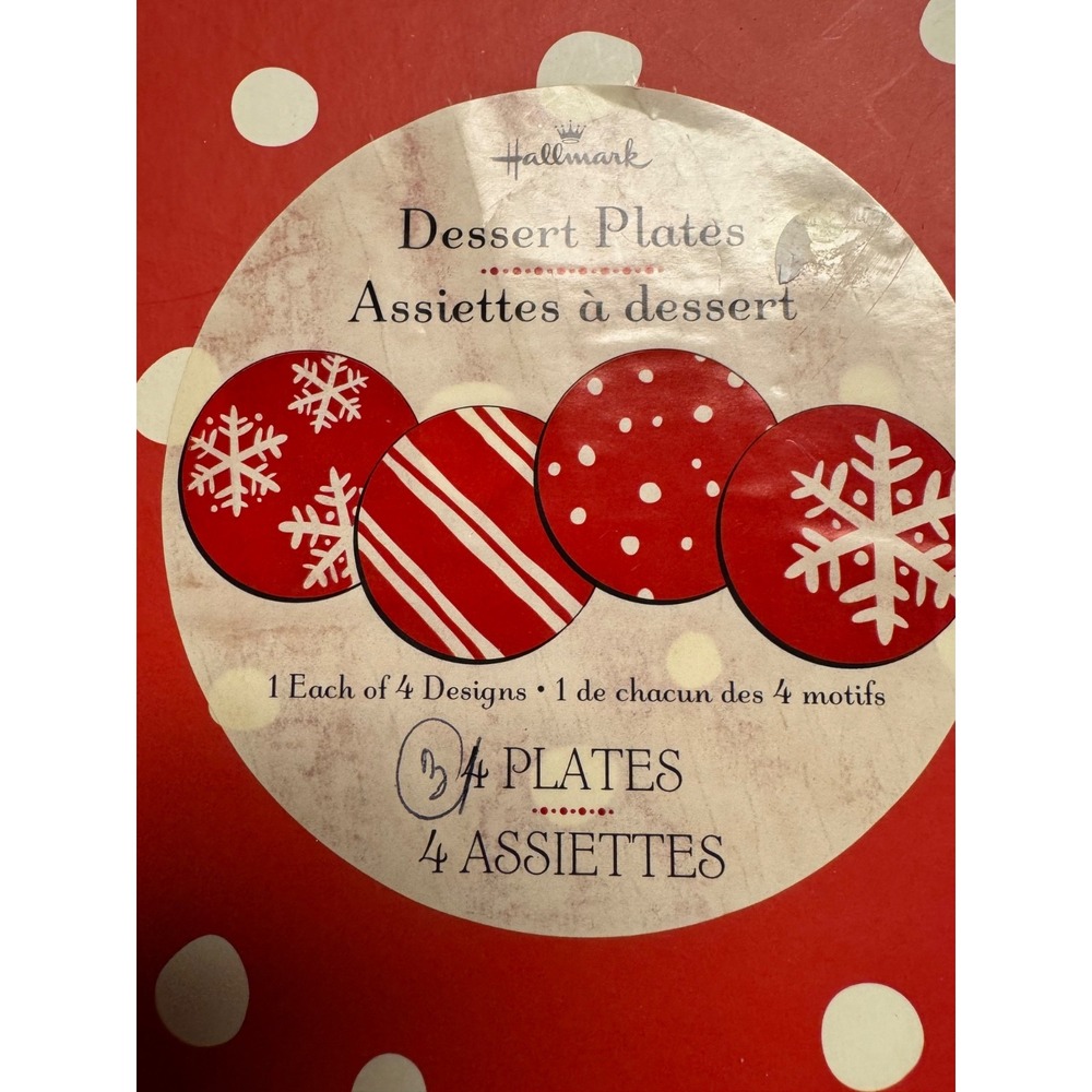 Hallmark Christmas Dessert Plates Set 3 of Red Snowflake Dots Holiday 8"